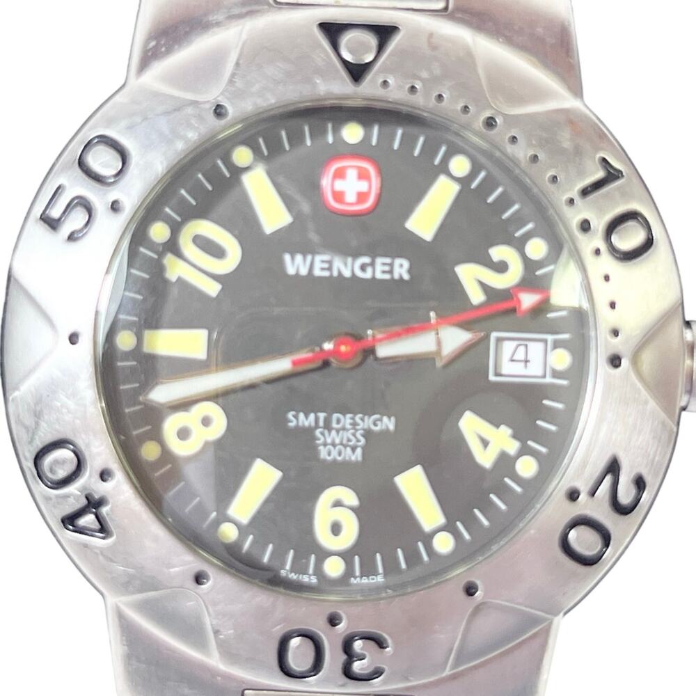 Wenger Dive Watch Men 39mm Black Dial 100M Stainless Steel SMT Swiss w/ Case